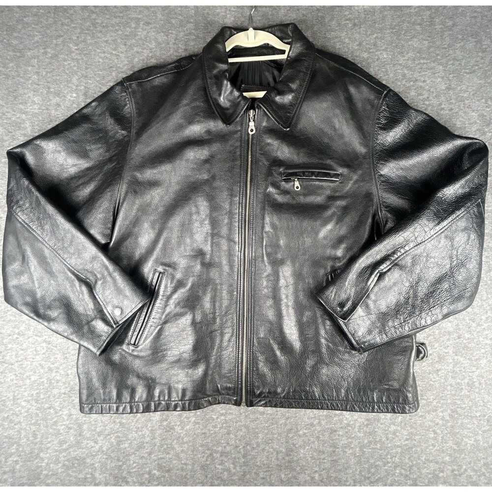 Wilson Motorcycle Leather Jacket Mens Sz 2X Heavy Black Zip Pockets Vintage Y2K